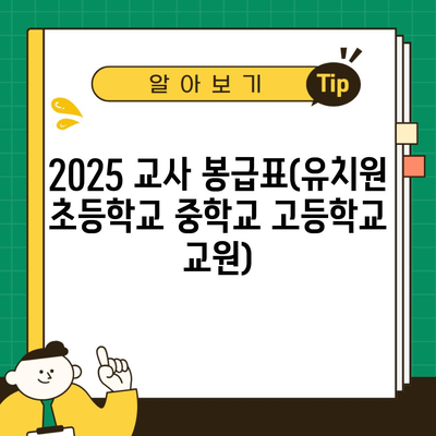 2025 교사 봉급표(유치원 초등학교 중학교 고등학교 교원)