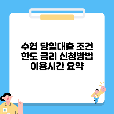 수협 당일대출 조건 한도 금리 신청방법 이용시간 요약